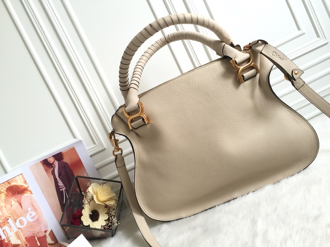 Chloe Large Marcie Bag In Vegetal Beige Grained Leather